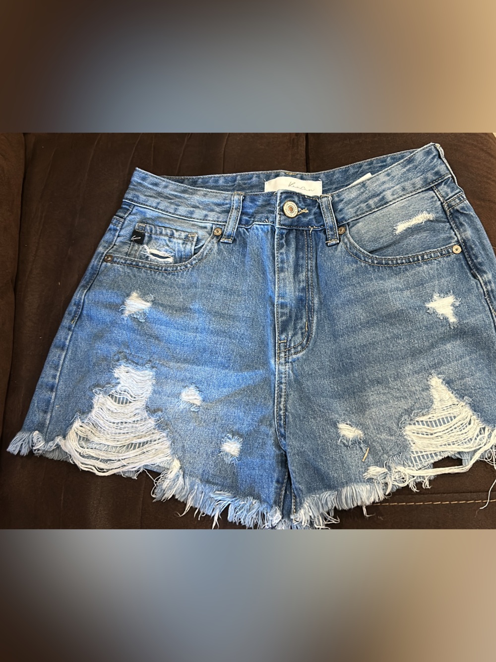 KanCan Distressed Medium Blue Denim Cutoff Shorts